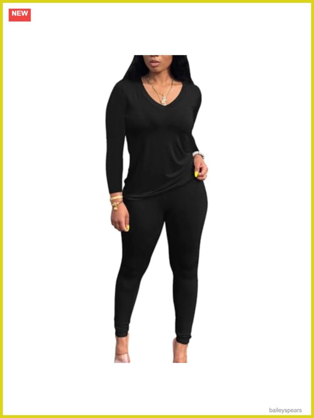 Womens 2 Piece Tracksuit Sweatsuit Long Sleeve V Neck Top Legging Set